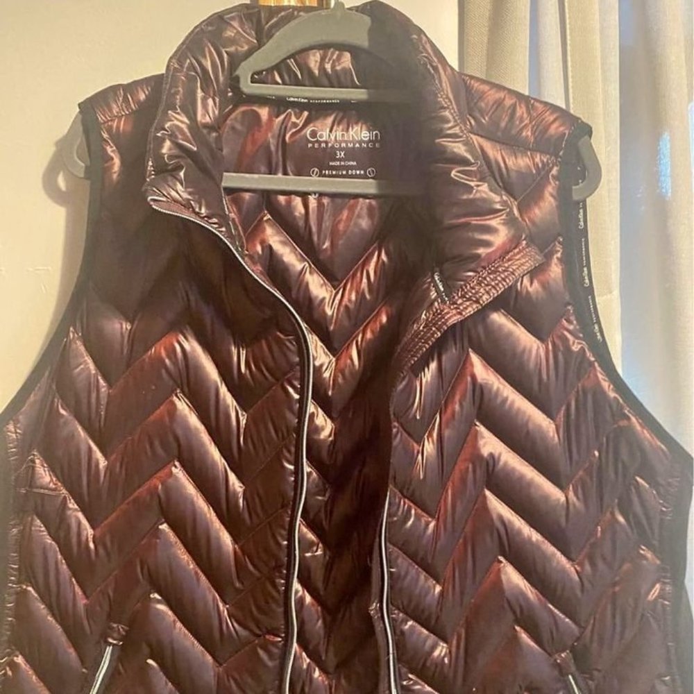 3XL Calvin Klein Performance Down Puffer Vest Burgundy/Wine